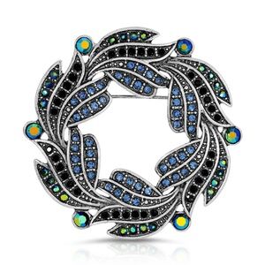 *NWT* 1928 Regency Giovane Iridescent AB Crystal & Blue Stone Wreath Brooch
